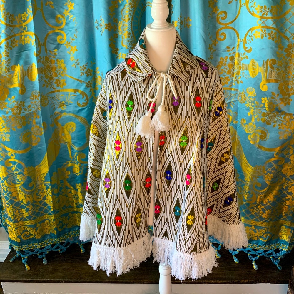Vintage Lankin poncho metallic neon hand woven